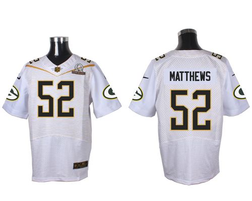 Packers #52 Clay Matthews White 2016 Pro Bowl Men's Stitched NFL Elite Jersey