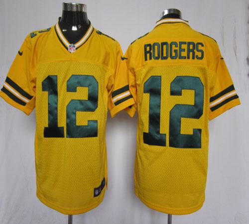 Packers #12 Aaron Rodgers Yellow Alternate Men's Stitched NFL Elite Jersey