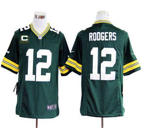 Packers #12 Aaron Rodgers Green Team Color With C Patch Men's Stitched NFL Game Jersey