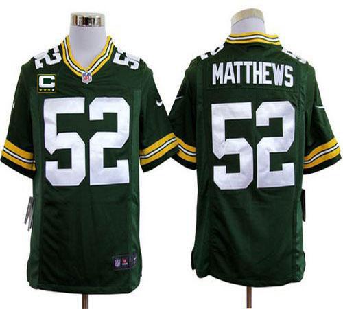 Packers #52 Clay Matthews Green Team Color With C Patch Men's Stitched NFL Game Jersey
