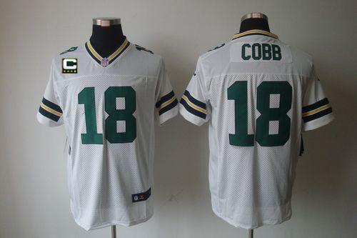 Packers #18 Randall Cobb White With C Patch Men's Stitched NFL Elite Jersey