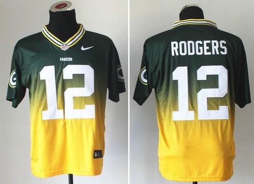 Packers #12 Aaron Rodgers Green/Gold Men's Stitched NFL Elite Fadeaway Fashion Jersey