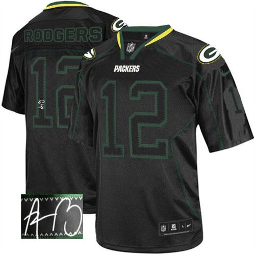 Packers #12 Aaron Rodgers Lights Out Black Men's Stitched NFL Elite Autographed Jersey