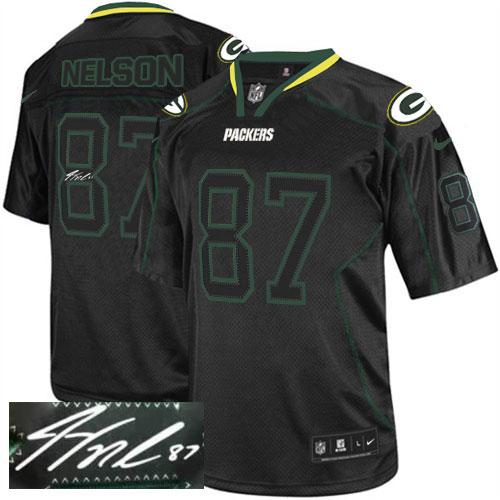 Packers #87 Jordy Nelson Lights Out Black Men's Stitched NFL Elite Autographed Jersey