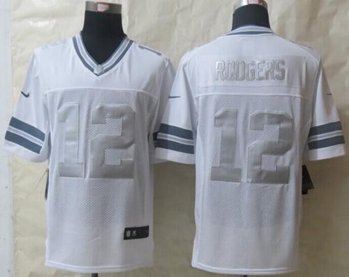 Packers #12 Aaron Rodgers White Men's Stitched NFL Limited Platinum Jersey