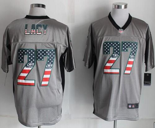 Packers #27 Eddie Lacy Grey Men's Stitched NFL Elite USA Flag Fashion Jersey