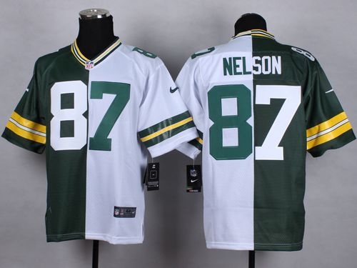 Packers #87 Jordy Nelson Green/White Men's Stitched NFL Elite Split Jersey