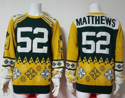 Packers #52 Clay Matthews Green/Yellow Men's Ugly Sweater