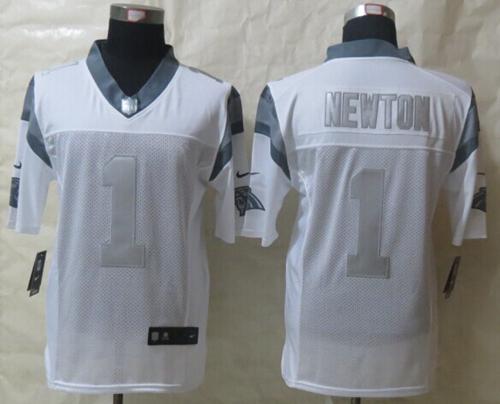 Panthers #1 Cam Newton White Men's Stitched NFL Limited Platinum Jersey