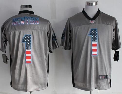 Panthers #1 Cam Newton Grey Men's Stitched NFL Elite USA Flag Fashion Jersey