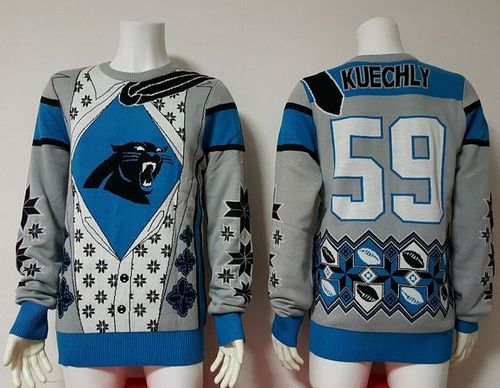 Panthers #59 Luke Kuechly Blue/Grey Men's Ugly Sweater