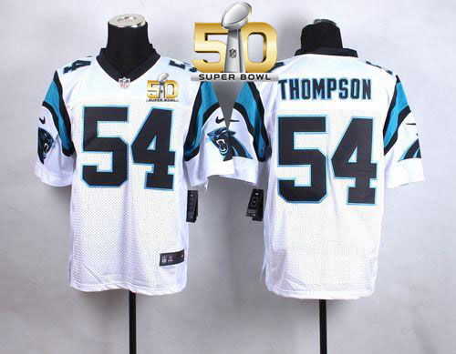 Panthers #54 Shaq Thompson White Super Bowl 50 Men's Stitched NFL Elite Jersey
