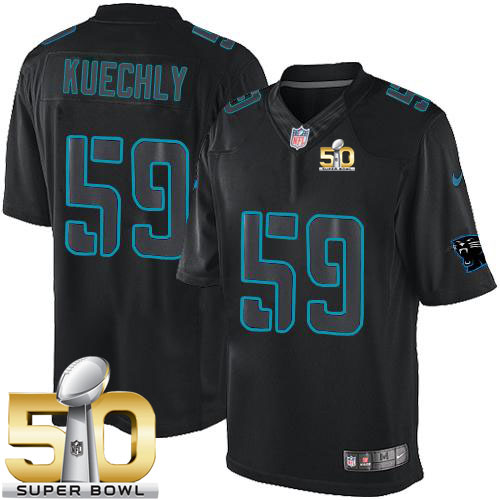 Panthers #59 Luke Kuechly Black Super Bowl 50 Men's Stitched NFL Impact Limited Jersey