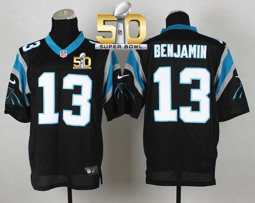 Panthers #13 Kelvin Benjamin Black Team Color Super Bowl 50 Men's Stitched NFL Elite Jersey