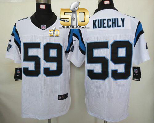 Panthers #59 Luke Kuechly White Super Bowl 50 Men's Stitched NFL Elite Jersey