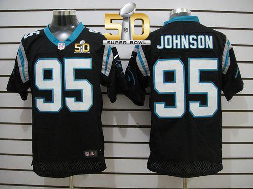 Panthers #95 Charles Johnson Black Team Color Super Bowl 50 Men's Stitched NFL Elite Jersey