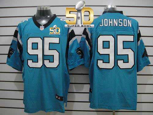 Panthers #95 Charles Johnson Blue Alternate Super Bowl 50 Men's Stitched NFL Elite Jersey