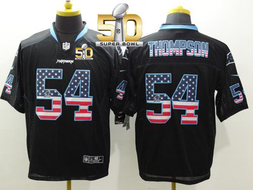 Panthers #54 Shaq Thompson Black Super Bowl 50 Men's Stitched NFL Elite USA Flag Fashion Jersey