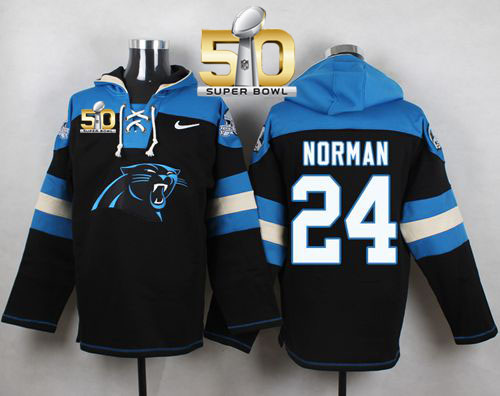 Panthers #24 Josh Norman Black Super Bowl 50 Player Pullover NFL Hoodie