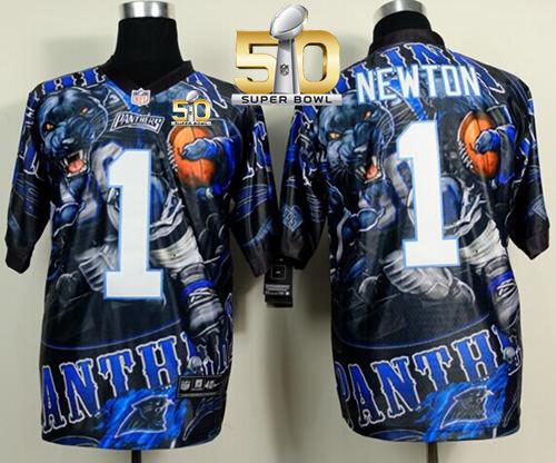 Panthers #1 Cam Newton Team Color Super Bowl 50 Men's Stitched NFL Elite Fanatical Version Jersey