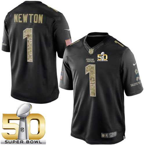 Panthers #1 Cam Newton Black Super Bowl 50 Men's Stitched NFL Limited Salute to Service Jersey