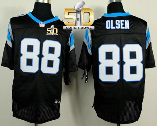 Panthers #88 Greg Olsen Black Team Color Super Bowl 50 Men's Stitched NFL Elite Jersey