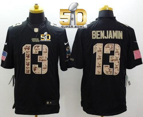 Panthers #13 Kelvin Benjamin Black Super Bowl 50 Men's Stitched NFL Limited Salute to Service Jersey