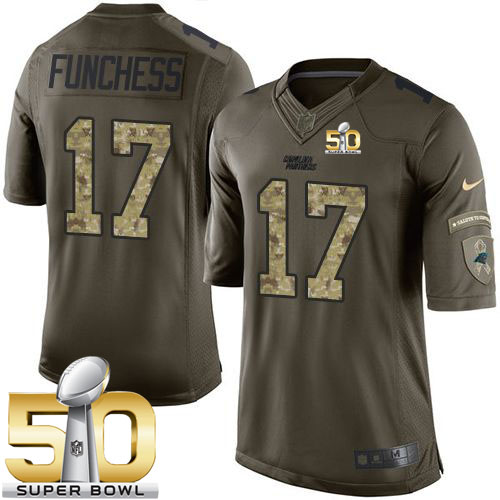 Panthers #17 Devin Funchess Green Super Bowl 50 Men's Stitched NFL Limited Salute to Service Jersey