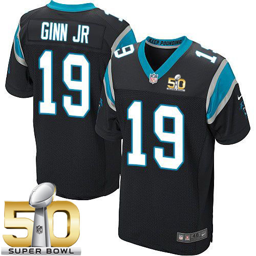 Panthers #19 Ted Ginn Jr Black Team Color Super Bowl 50 Men's Stitched NFL Elite Jersey