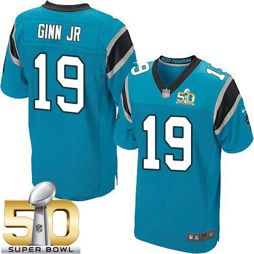 Panthers #19 Ted Ginn Jr Blue Alternate Super Bowl 50 Men's Stitched NFL Elite Jersey