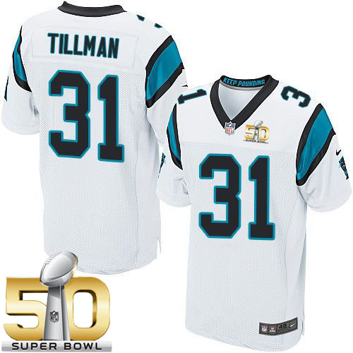 Panthers #31 Charles Tillman White Super Bowl 50 Men's Stitched NFL Elite Jersey