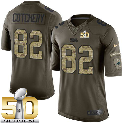 Panthers #82 Jerricho Cotchery Green Super Bowl 50 Men's Stitched NFL Limited Salute to Service Jersey