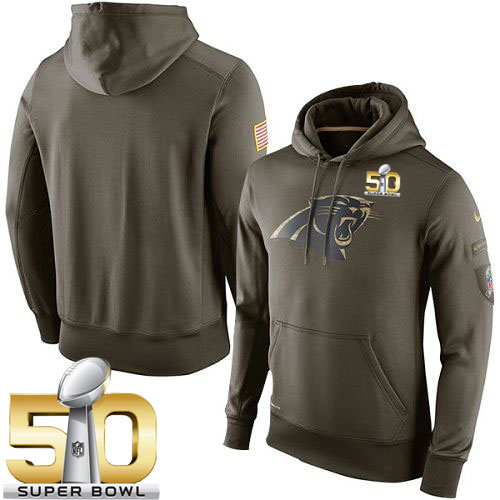 Men's Carolina Panthers Super Bowl 50 Olive Salute To Service KO Performance Hoodie