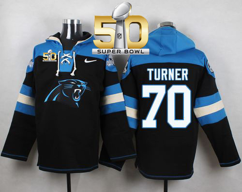 Panthers #70 Trai Turner Black Super Bowl 50 Player Pullover NFL Hoodie