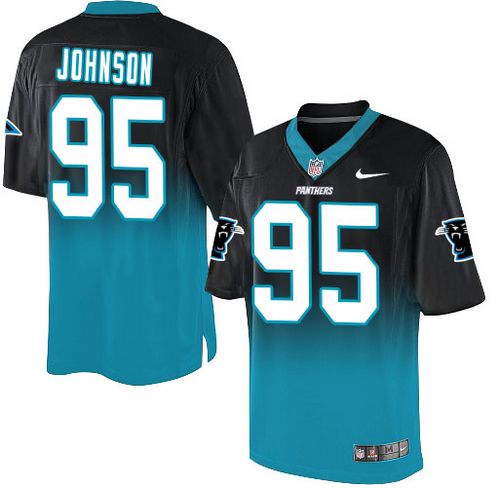 Panthers #95 Charles Johnson Black/Blue Men's Stitched NFL Elite Fadeaway Fashion Jersey