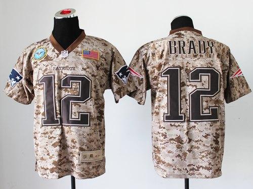 Patriots #12 Tom Brady Camo Men's Stitched NFL New Elite USMC Jersey