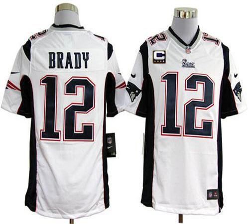Patriots #12 Tom Brady White With C Patch Men's Stitched NFL Game Jersey