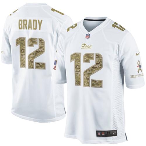 Patriots #12 Tom Brady White Men's Stitched NFL Limited Salute to Service Jersey