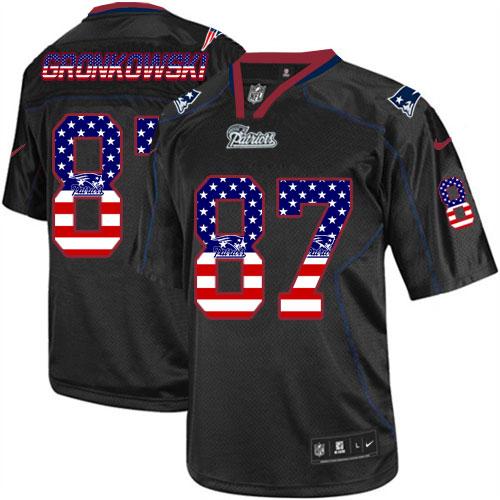 Patriots #87 Rob Gronkowski Black Men's Stitched NFL Elite USA Flag Fashion Jersey