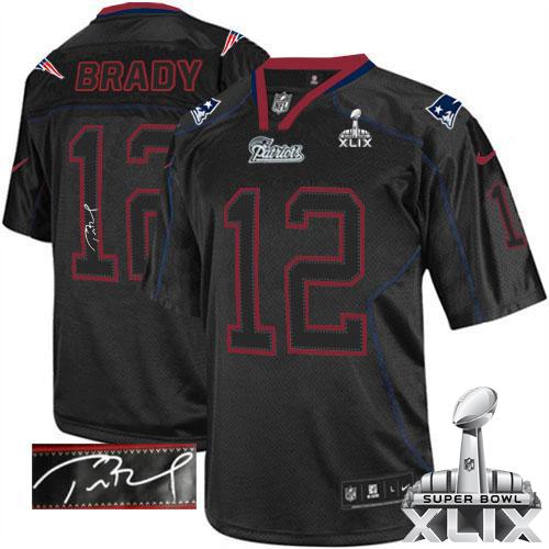 Patriots #12 Tom Brady Lights Out Black Super Bowl XLIX Men's Stitched NFL Elite Autographed Jersey