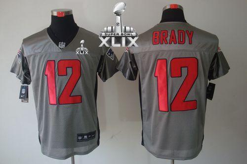Patriots #12 Tom Brady Grey Shadow Super Bowl XLIX Men's Stitched NFL Elite Jersey