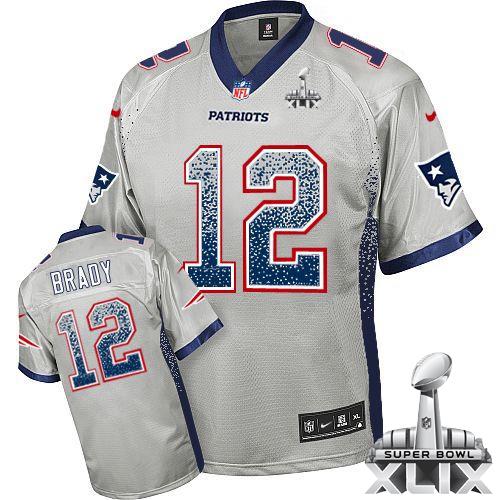 Patriots #12 Tom Brady Grey Super Bowl XLIX Men's Stitched NFL Elite Drift Fashion Jersey