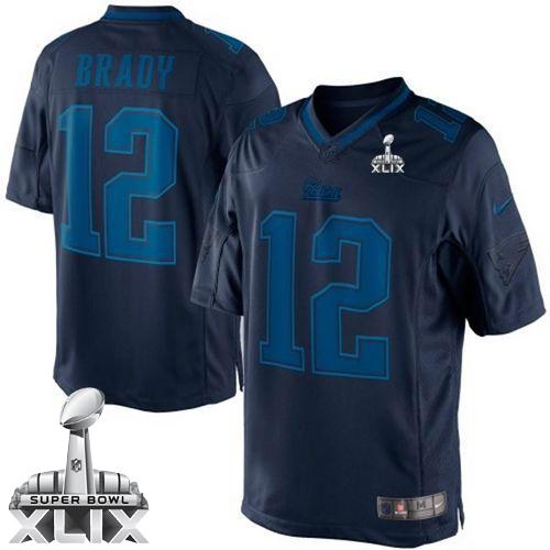 Patriots #12 Tom Brady Navy Blue Super Bowl XLIX Men's Stitched NFL Drenched Limited Jersey