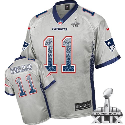 Patriots #11 Julian Edelman Grey Super Bowl XLIX Men's Stitched NFL Elite Drift Fashion Jersey