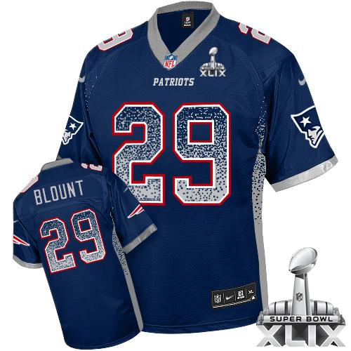 Patriots #29 LeGarrette Blount Navy Blue Team Color Super Bowl XLIX Men's Stitched NFL Elite Drift Fashion Jersey