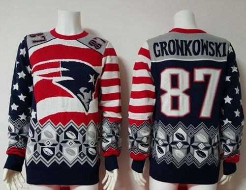 Patriots #87 Rob Gronkowski Red/Navy Blue Men's Ugly Sweater