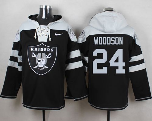 Raiders #24 Charles Woodson Black Player Pullover NFL Hoodie