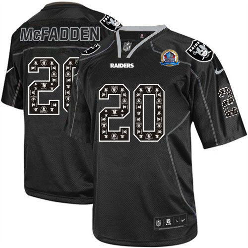 Raiders #20 Darren McFadden New Lights Out Black With Hall of Fame 50th Patch Men's Stitched NFL Elite Jersey