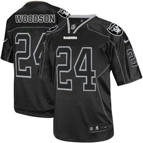 Raiders #24 Charles Woodson Lights Out Black Men's Stitched NFL Elite Jersey