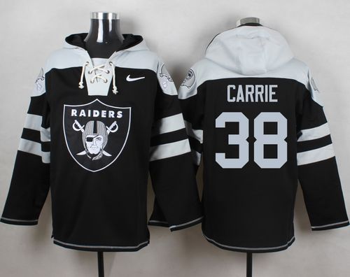 Raiders #38 T.J. Carrie Black Player Pullover NFL Hoodie